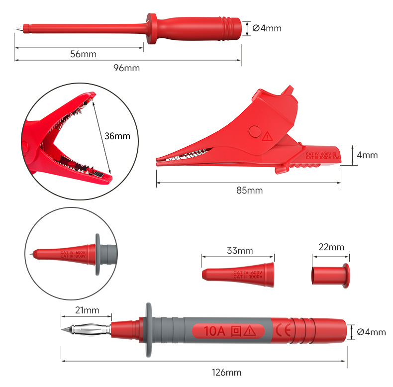 25PS silicone multimeter test lead kit, replaceable probe, digital electrical multimeter test clamp(图4)